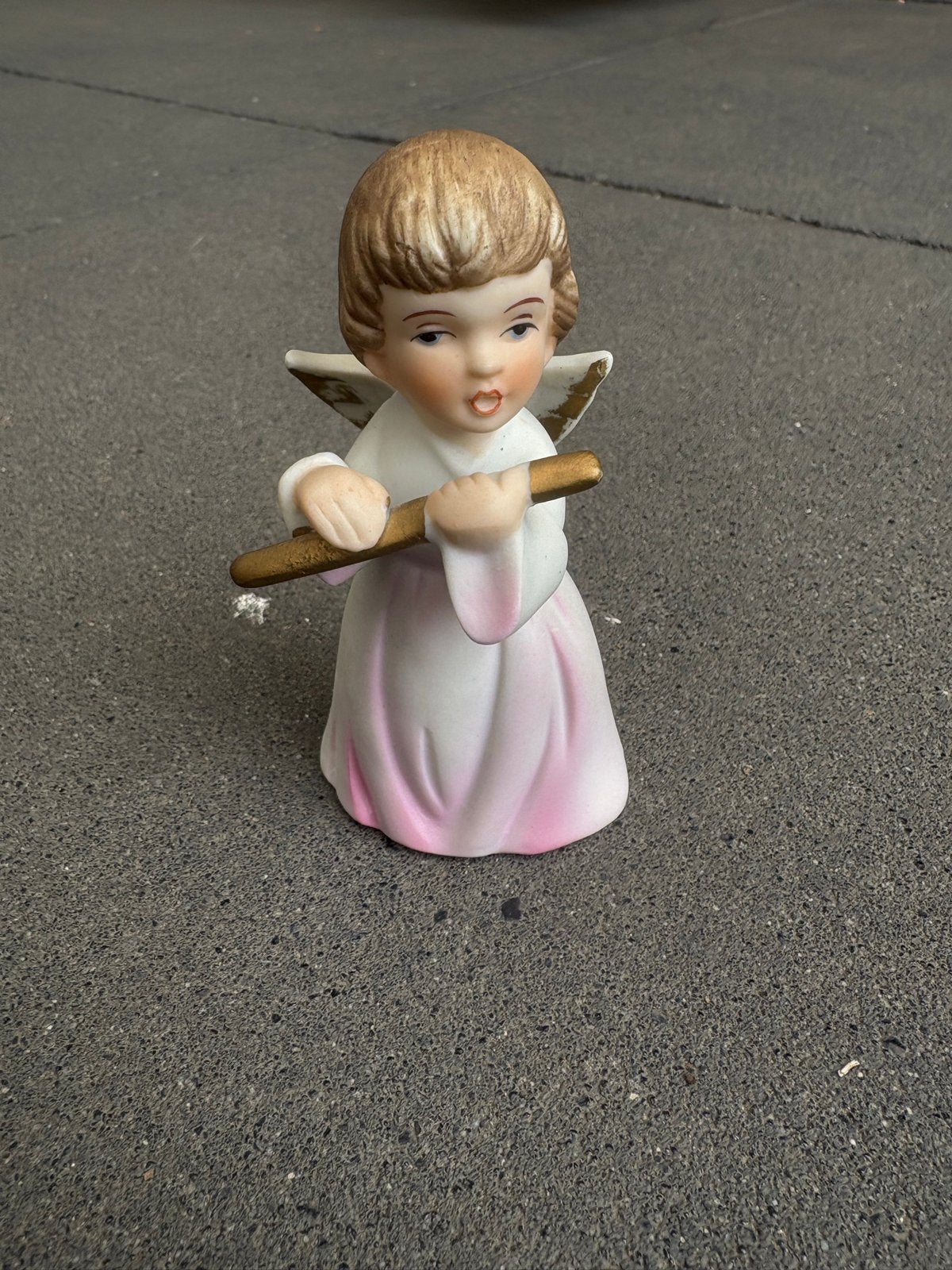 Vintage porseleinen engel met fluit - decoratief beeldje, Ophalen of Verzenden, Gebruikt, Religie