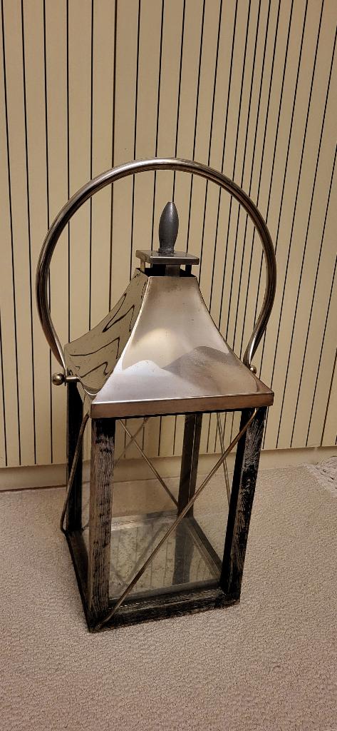 Grote CANDLE LANTERN CHROOM indoor / outdoor, Ophalen, Zo goed als nieuw, Metaal, 50 tot 75 cm