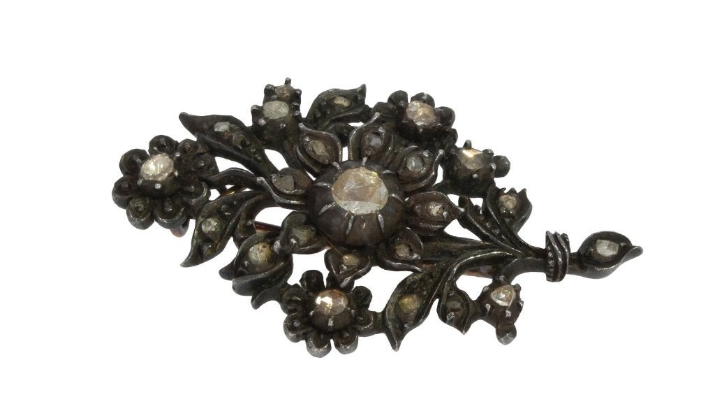 Diamanten antieke fraaie broche bloem 14k goud zilver, Ophalen of Verzenden, Goud, Broche, Met edelsteen