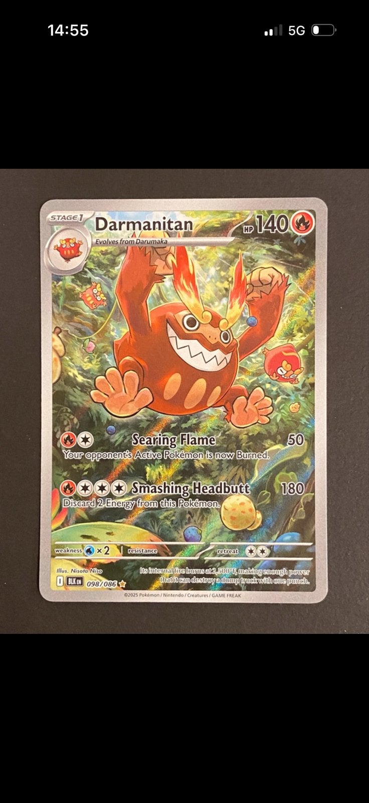Darmanitan Pokémon Kaart - Stage 1, HP 140, Ophalen of Verzenden, Zo goed als nieuw, Losse kaart