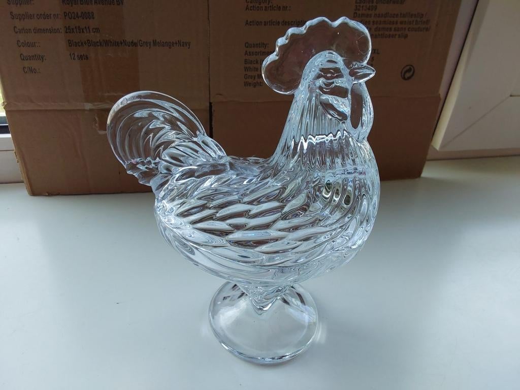 Glazen Haan Ei- Snoep- of Bonbonschaal, Antiek en Kunst, Antiek | Glas en Kristal, Ophalen of Verzenden
