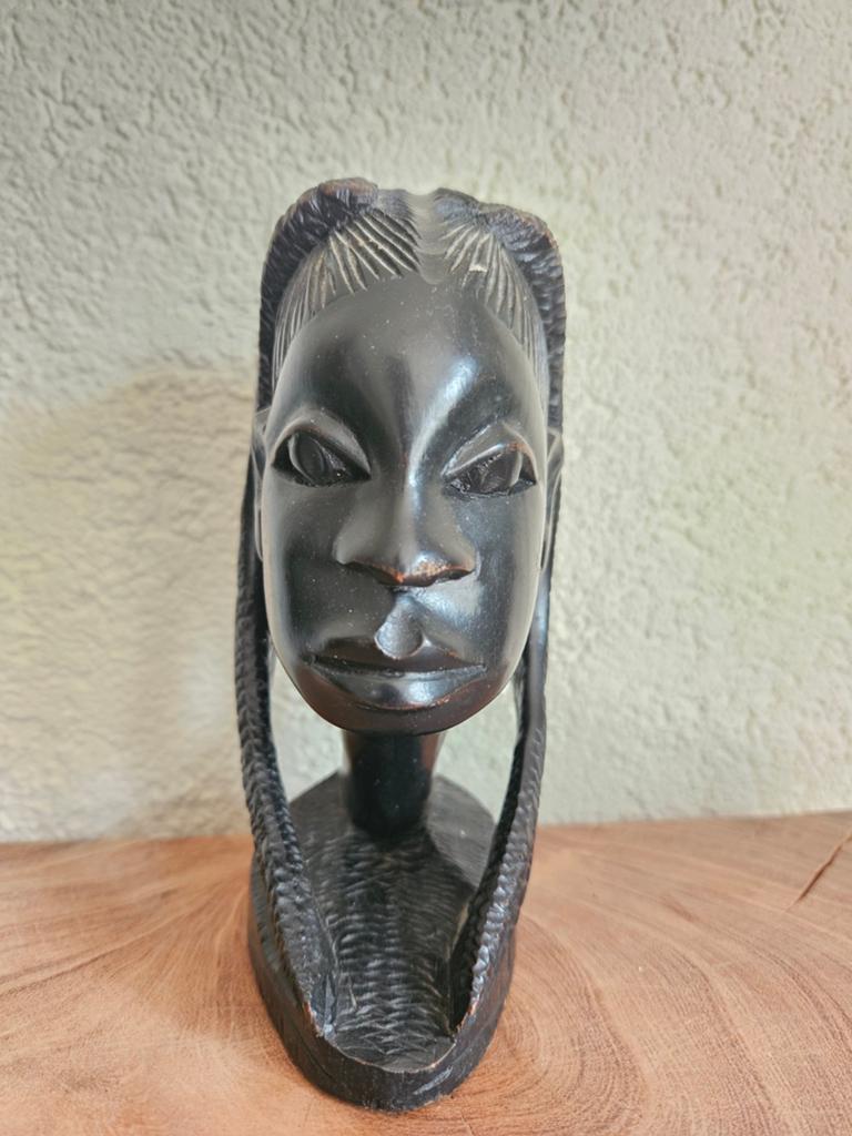 Vintage Afrikaanse Buste - Handgesneden Hout, Minder dan 20 cm, Buste, Ophalen of Verzenden, Handgemaakt