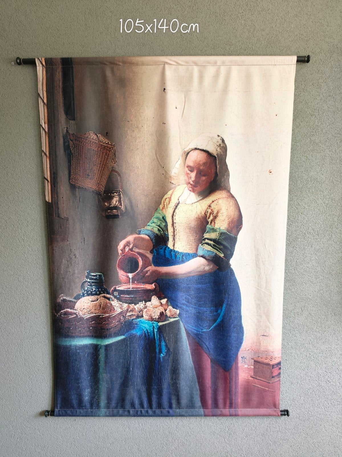 Wandkleed Melkmeisje Vermeer - 105x140cm, Ophalen, Meerkleurig, Klassiek, Zo goed als nieuw