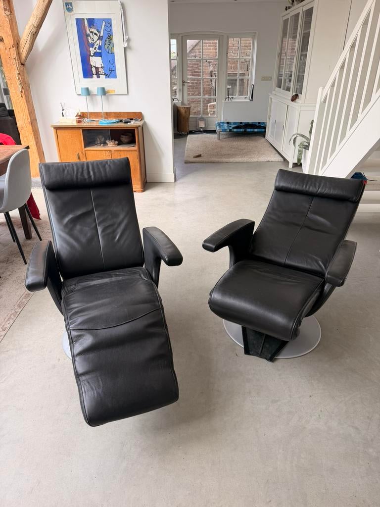 2x FSM “Smile” design relaxfauteuils – tijdloos design, Ophalen, Twee, Zwart, Leer
