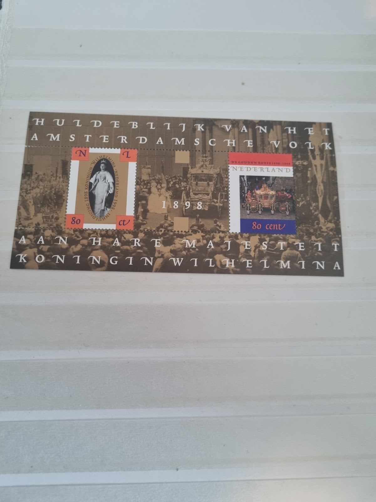 Huldeblijk Amsterdamse Volk aan Koningin Wilhelmina 1898, Postzegels en Munten, Ophalen of Verzenden, T/m 1940, Gestempeld