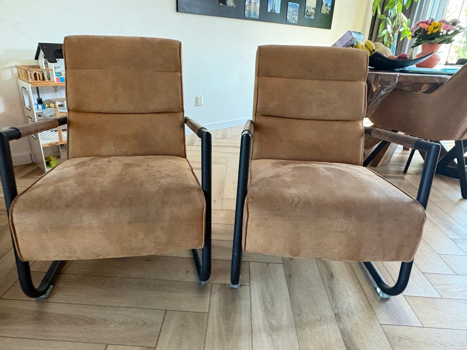Set van 2 cognac kleurige fauteuils, Ophalen, Gebruikt, Twee, Overige kleuren
