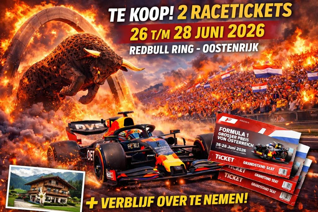Racetickets F1 GP 26 tm 28 Juni Oostenrijk Red Bull Ring, Tickets en Kaartjes, Eén persoon, Juni