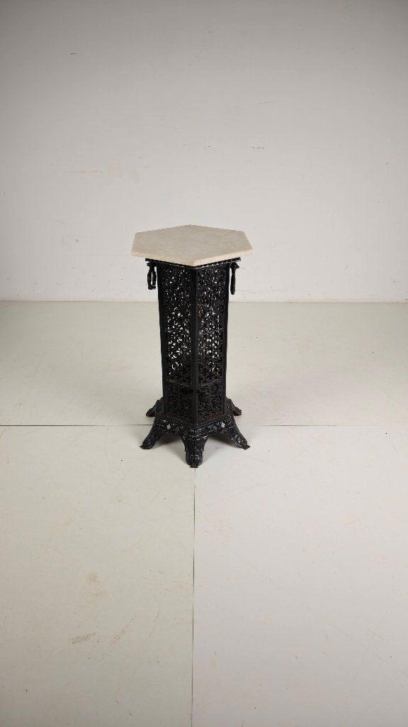 19e-eeuwse Oosterse gietijzeren sidetable met marmeren blad, Ophalen of Verzenden