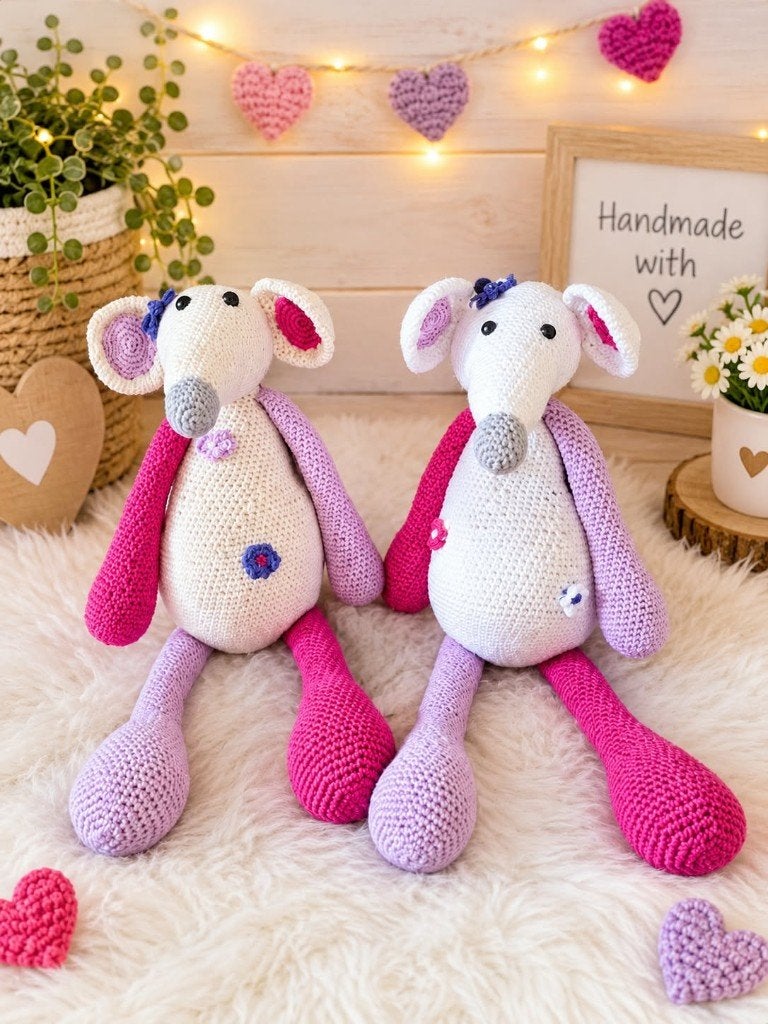 2 Handgemaakte gehaakte muizen knuffels, Muis, Handgemaakt, Nieuw, Ophalen of Verzenden