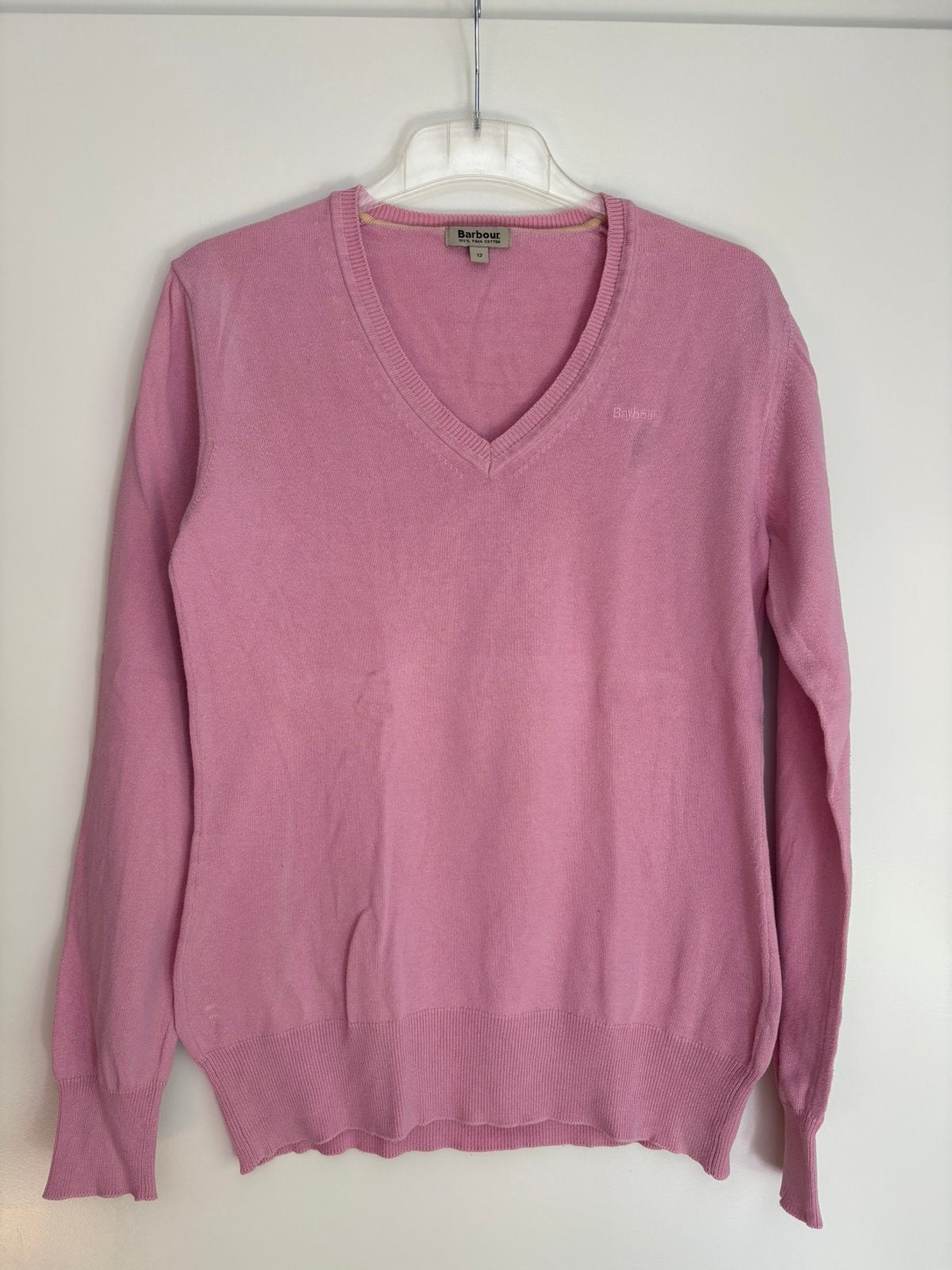 Longsleeve met v-hals van Barbour, Ophalen of Verzenden, Gedragen, Maat 42/44 (L), Roze