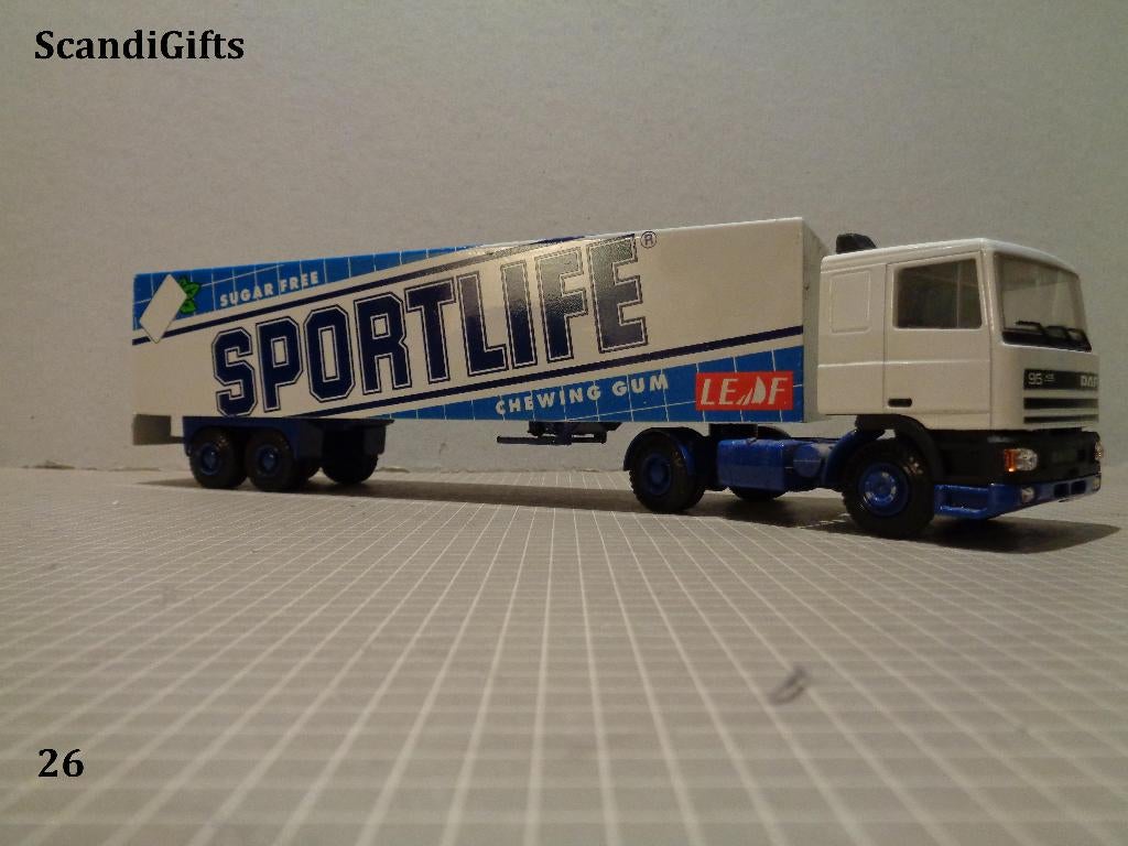 lion daf 95 met 2 as trailer, Hobby en Vrije tijd, Modelauto's | 1:50, Verzenden, Zo goed als nieuw, Bus of Vrachtwagen, Lion Toys