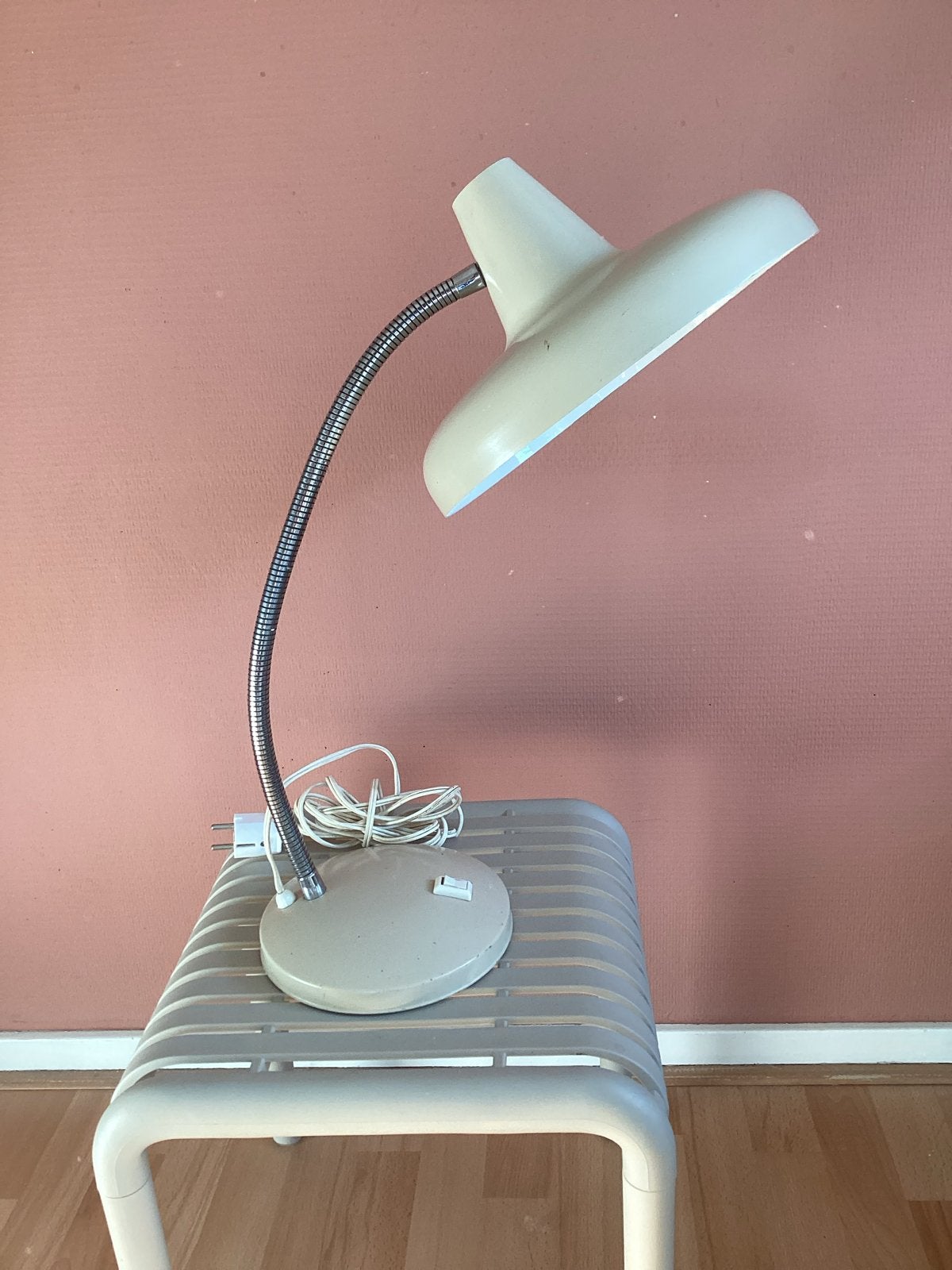 Vintage Jaren '60 Mushroom Bureaulamp - Beige/Zilver, Antiek en Kunst, Ophalen