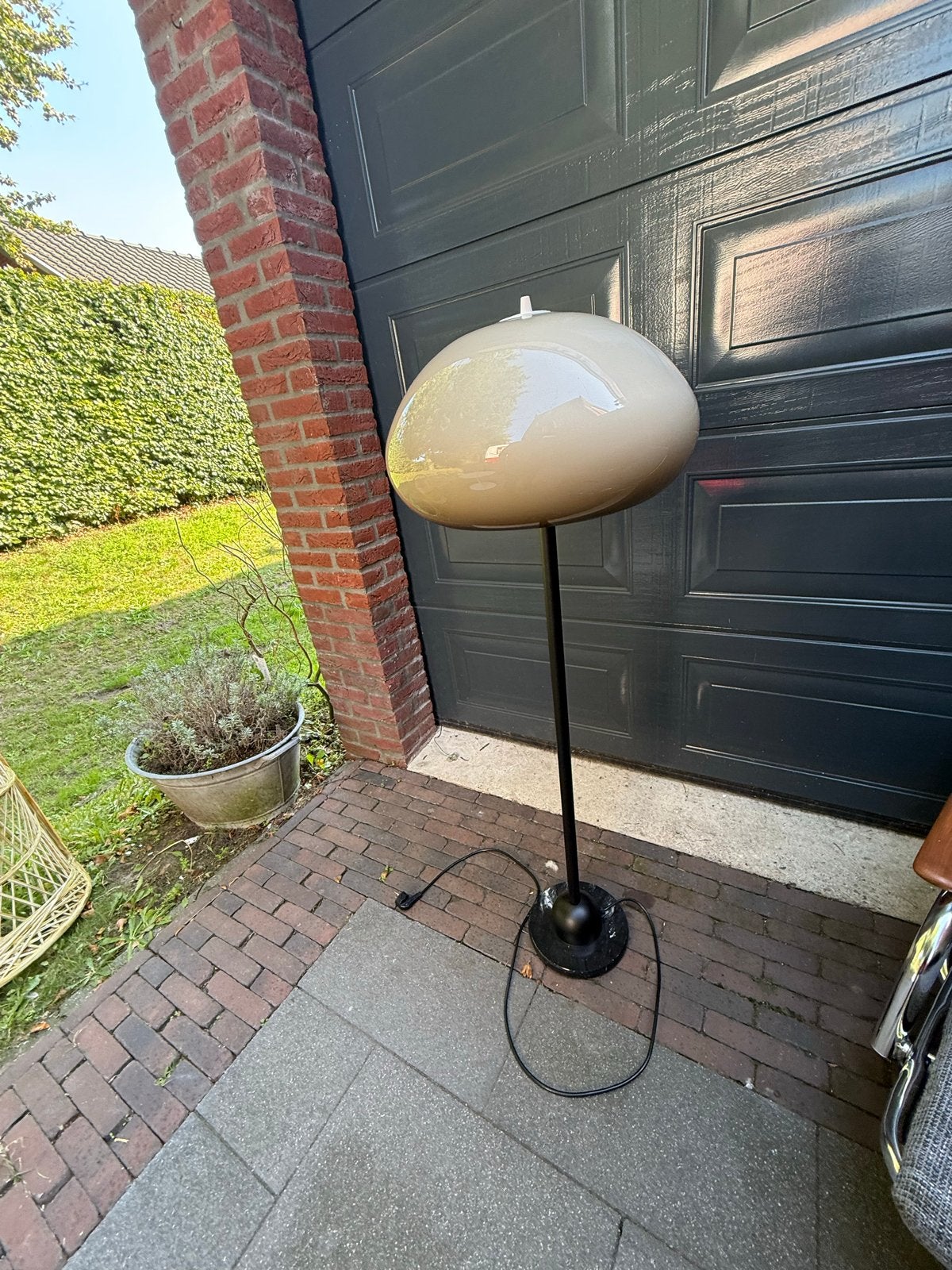 Samengestelde Mushroom Vloerlamp met Marmeren Voet, Ophalen, Gebruikt, E27 (groot), Gijpsvintage