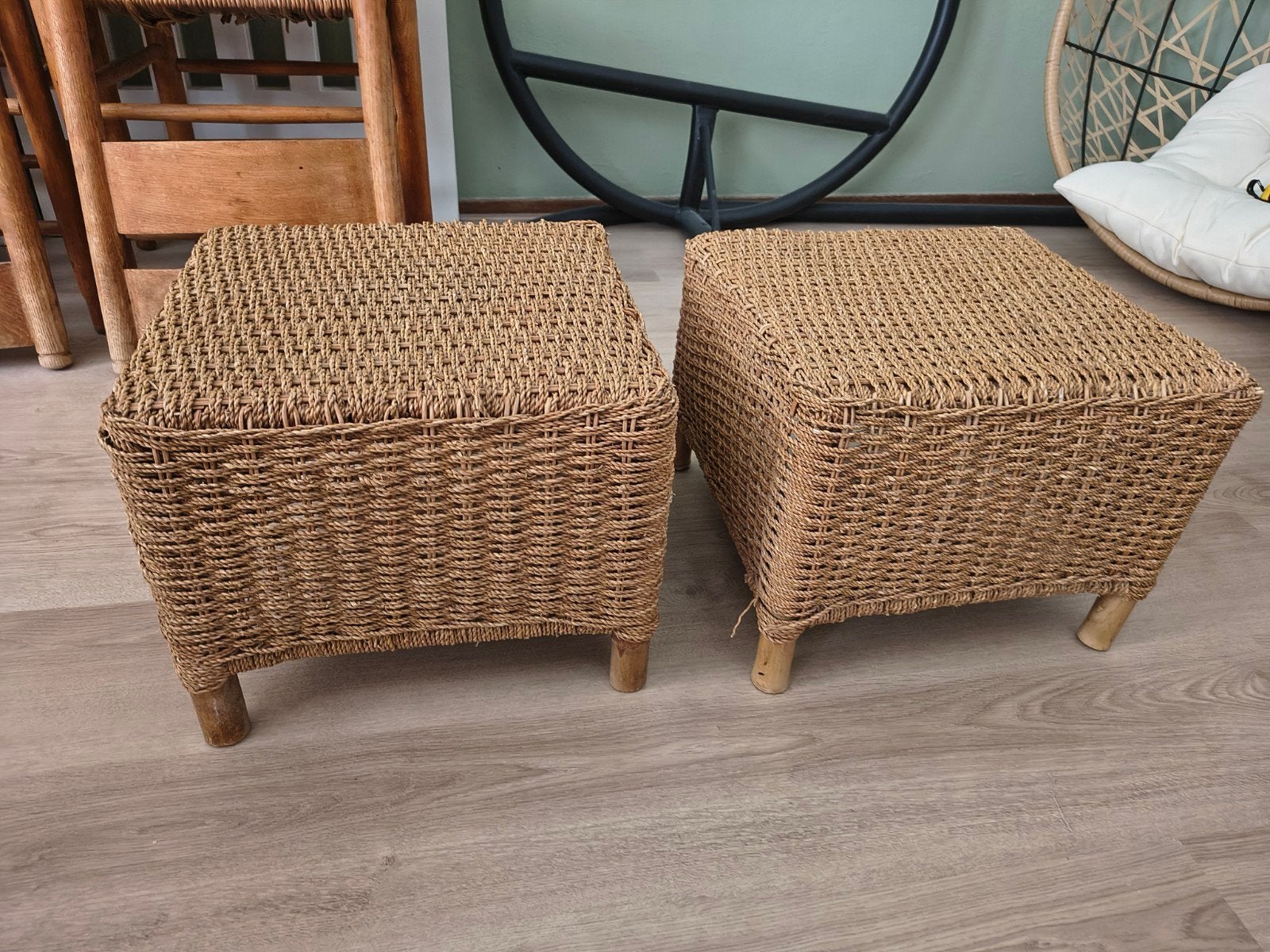 Rieten bijzettafels, Huis en Inrichting, Tafels | Bijzettafels, Ophalen, Minder dan 45 cm, Minder dan 55 cm, Vierkant