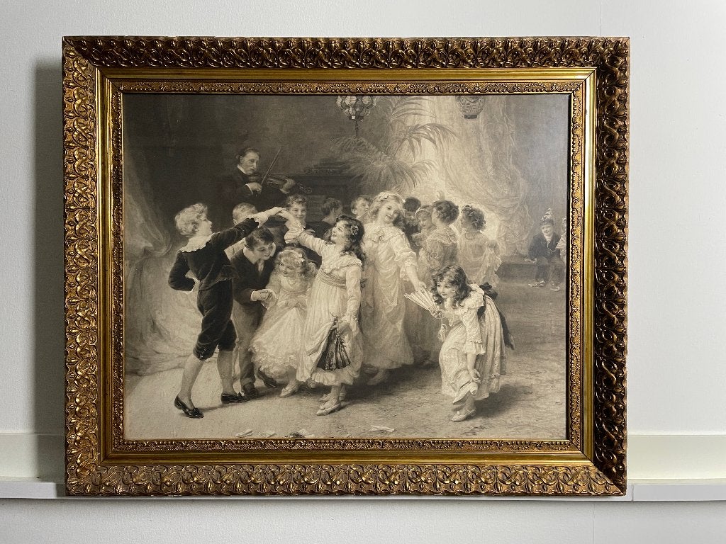 Schitterende fotogravure - dansende kinderen, Antiek en Kunst, Kunst | Schilderijen | Klassiek, Ophalen, Paneel, Origineel werk