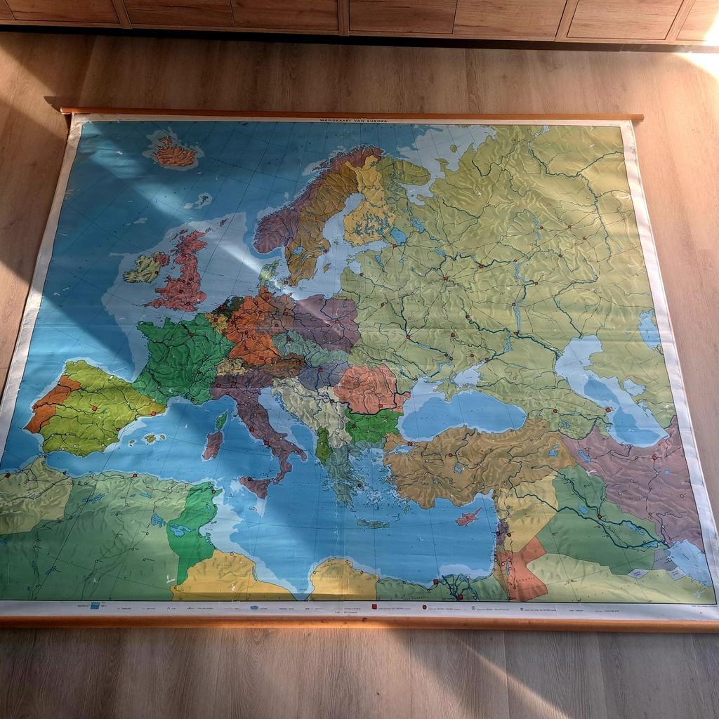 Antieke schoolplaat wandkaart poster landkaart, Ophalen, Aardrijkskunde