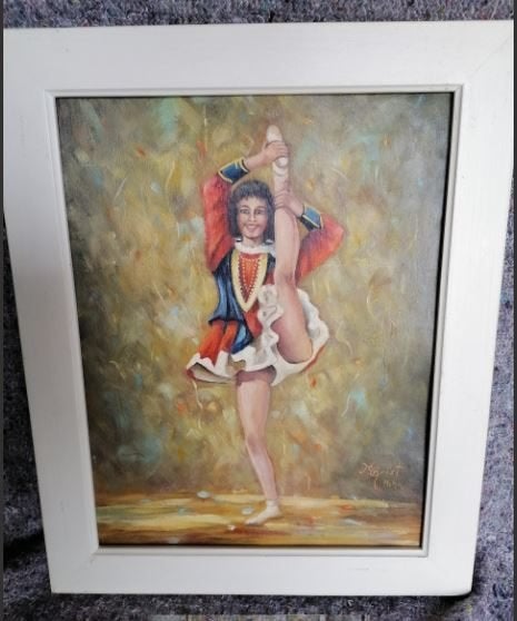 vintage majorette Funkenmariechen 1980 paneel, Ophalen, Schilderij, Zo goed als nieuw, 47 cm