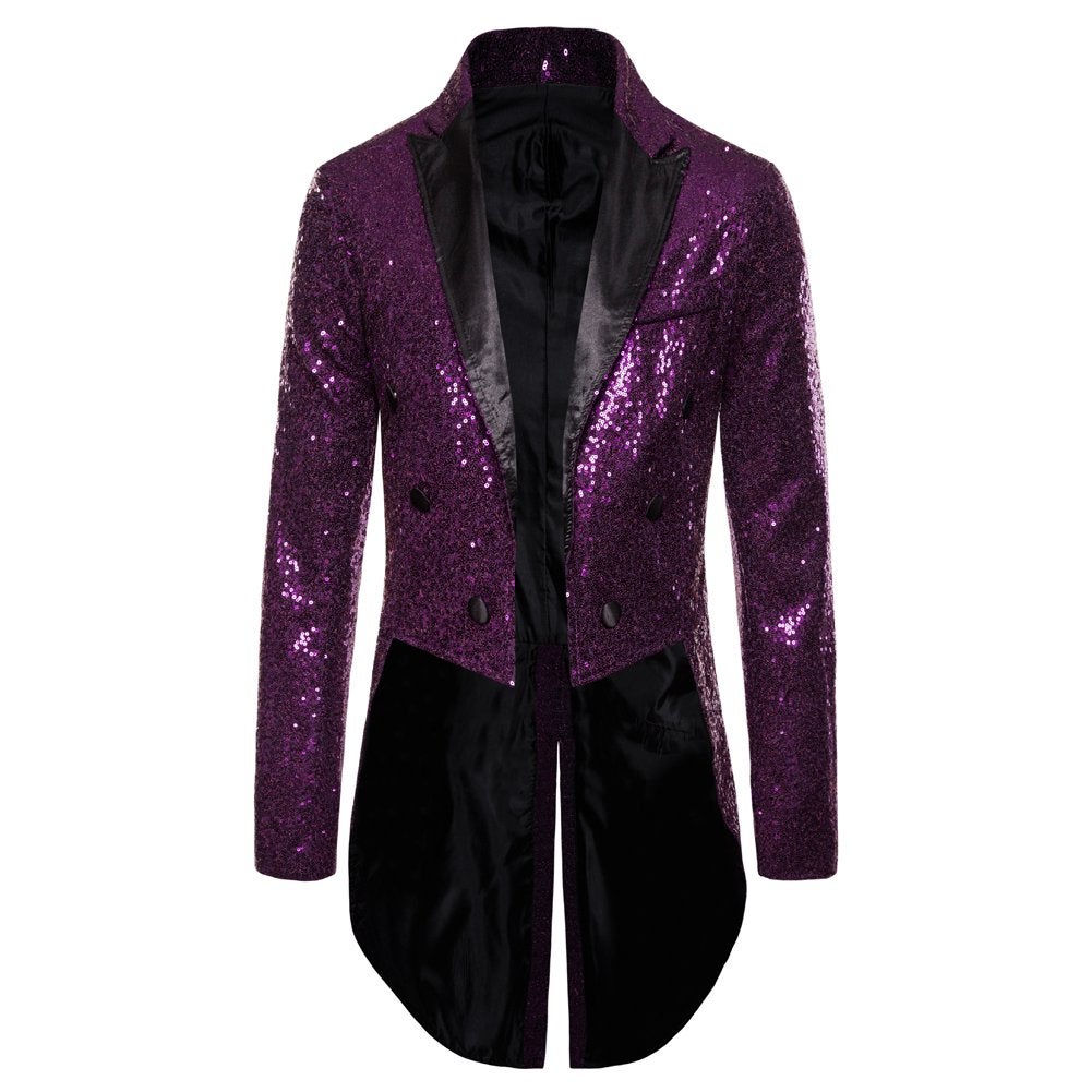 Heren lang paars glitter colbert mannen paarse circus jasje, Verzenden, Nieuw, Paars