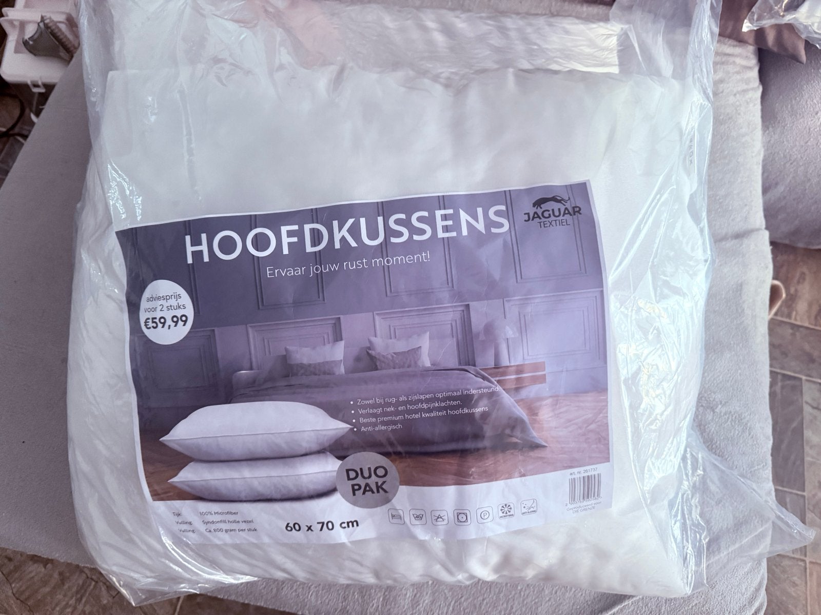 Hoofdkussen 2x  RESTPARTIJEN Nieuw ongeopend Jaguar Textiel, Eenpersoons, Wit, Nieuw, Ophalen of Verzenden
