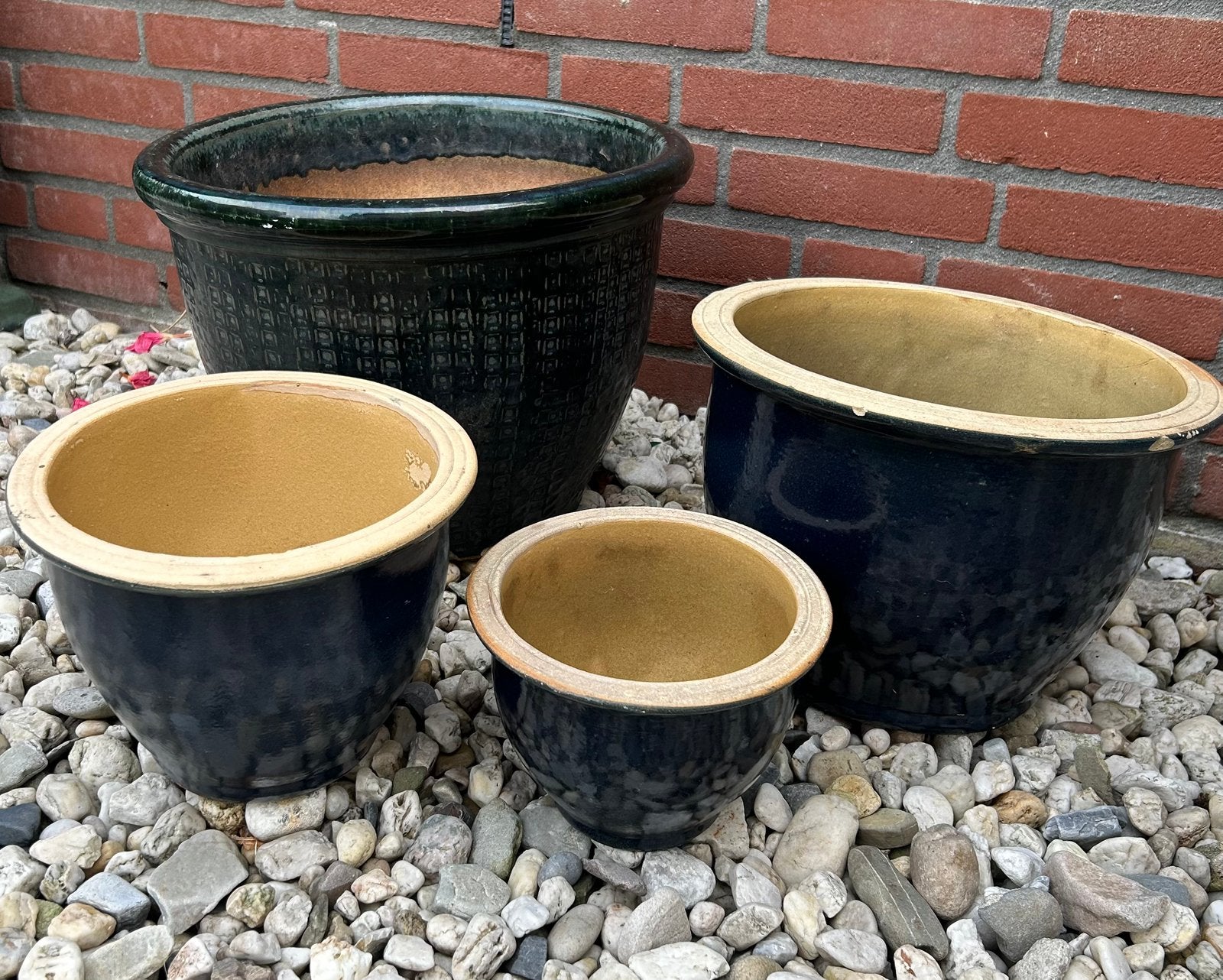 Terracotta geglazuurde bloempotten voor tuin balkon terras, Rond, Zo goed als nieuw, Minder dan 40 cm, Tuin
