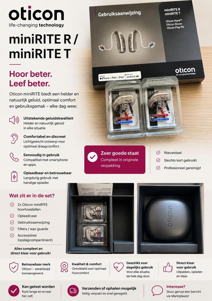 Oticon More 3 miniRITE R      NIEUW!!!, Ophalen of Verzenden, Nieuw, Overige typen