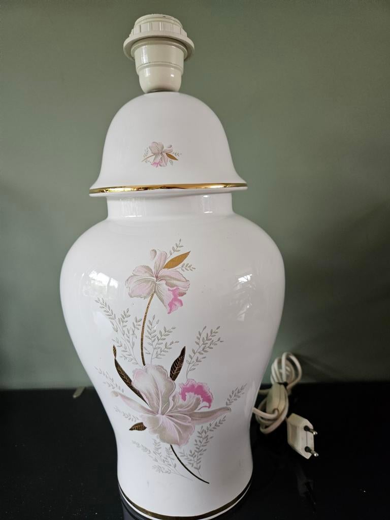 Vaaslamp / lampvoet / tafellamp keramiek wit, goud, bloemen, Ophalen of Verzenden, Zo goed als nieuw, Minder dan 50 cm