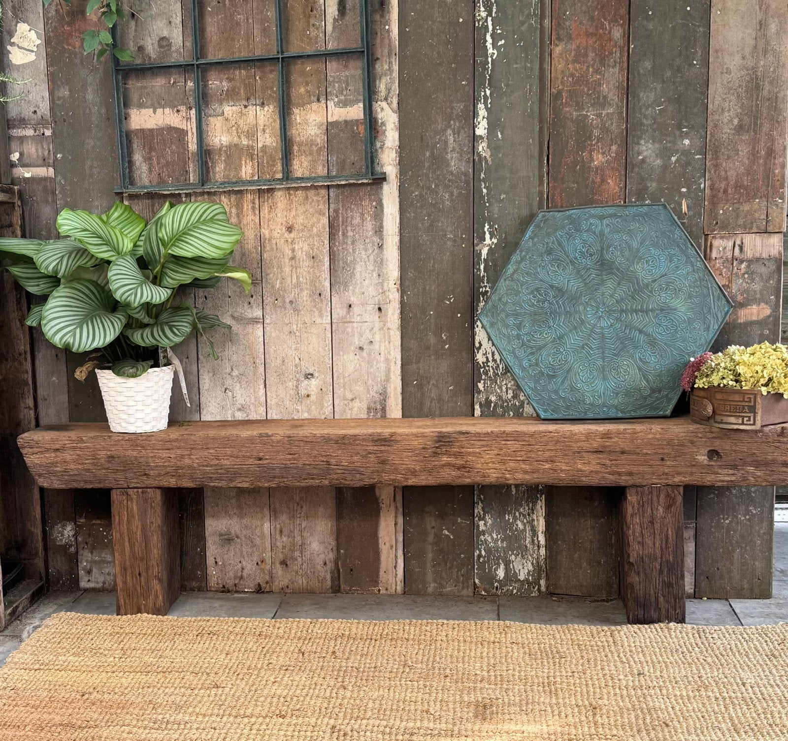 Unieke tv meubel | sidetable | van oude bielzen, Ophalen, Zo goed als nieuw, 25 tot 50 cm, Rechthoekig