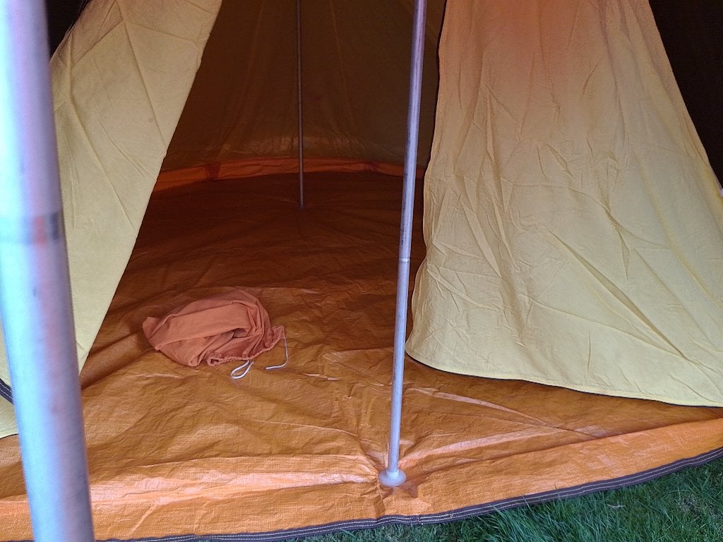 Retro Dubbeldaks Slaap/Zit Tent 2/3 personen Oranje/Bruin, Ophalen, Zo goed als nieuw, Tot en met 3