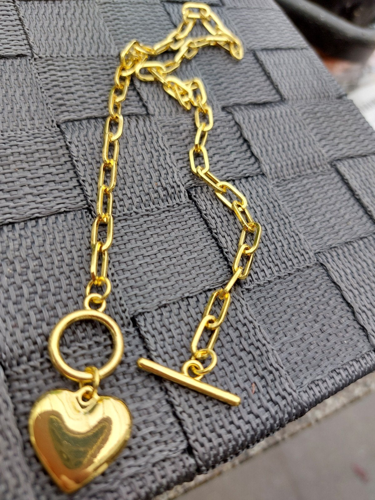 Gouden ketting met hartje en schakelketting, Nieuw, Ophalen of Verzenden, Goud, Overige materialen
