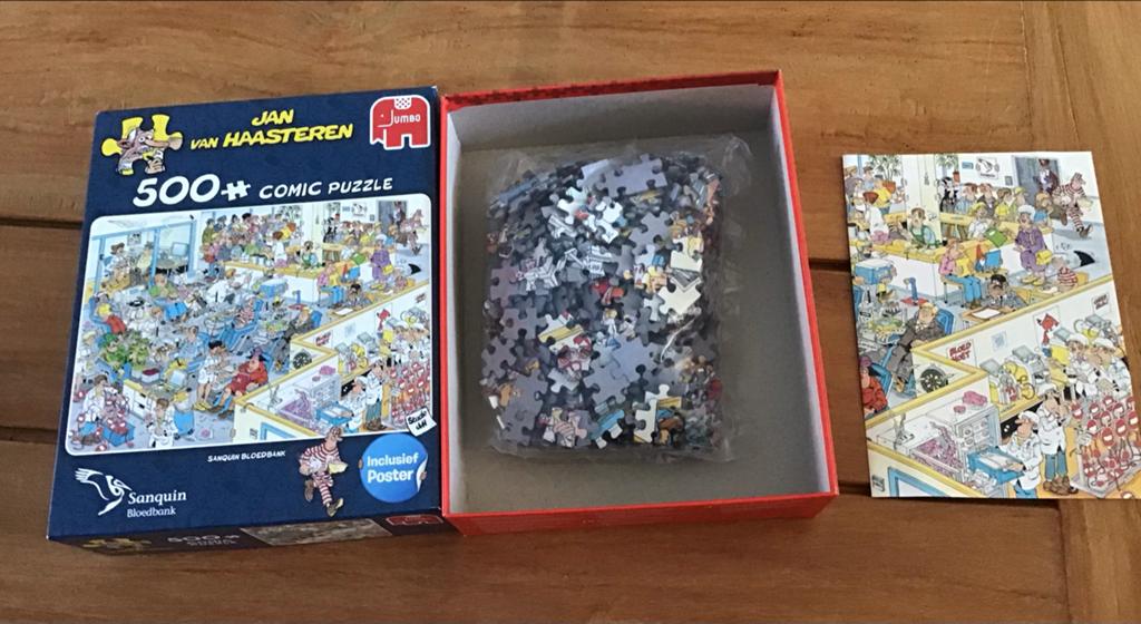 Jan van Haasteren 500+ Comic Puzzel Sanquin Bloedbank, Ophalen of Verzenden, 500 t/m 1500 stukjes, Zo goed als nieuw, Legpuzzel