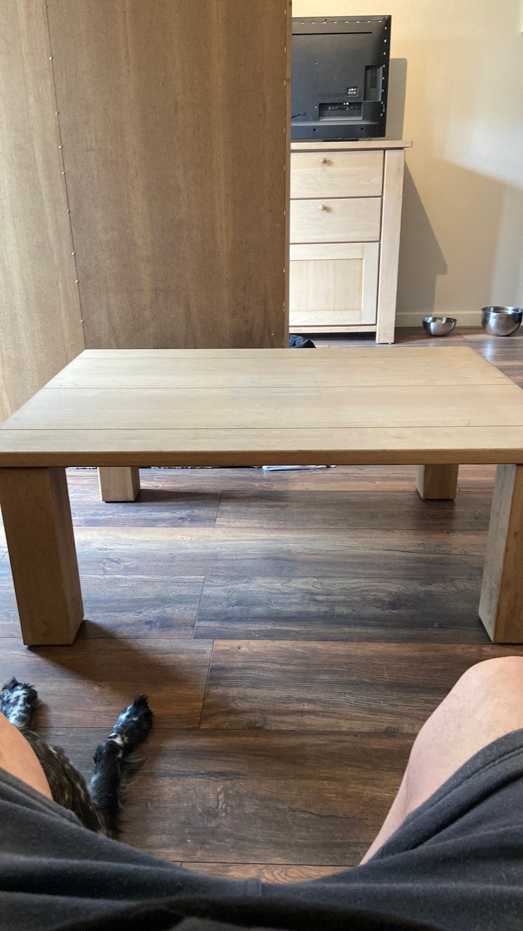 Robuuste houten salontafel - Vierkant, licht eiken, Gebruikt, 100 tot 150 cm, Minder dan 50 cm, Eikenhout