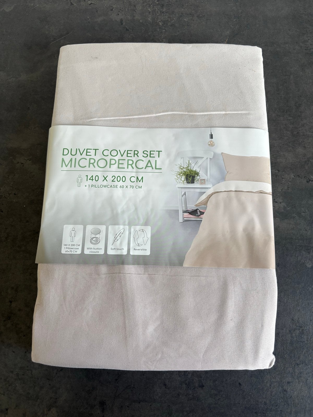Micropercal Dekbedovertrekset 140x200 cm - Beige, Ophalen, Knoopsluiting, Eenpersoons, Beige