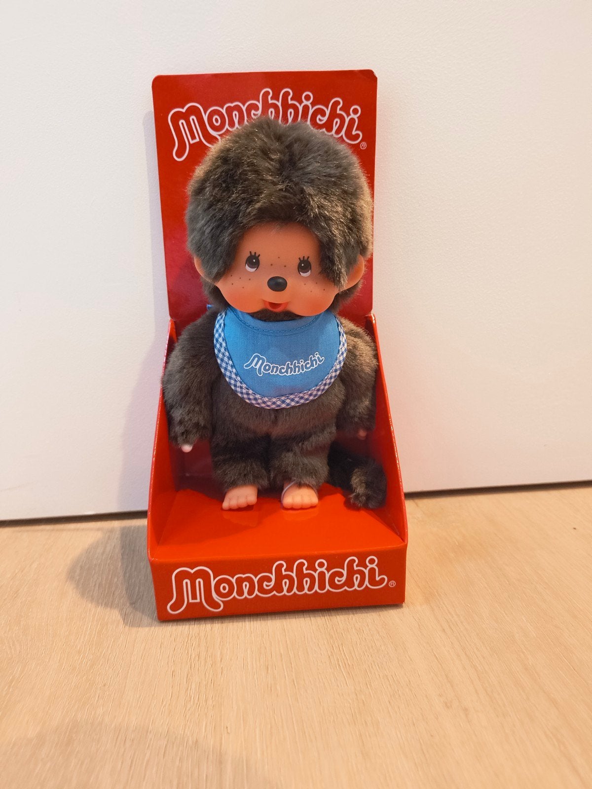 Monchhichi knuffel aapje met blauw slabbetje, Met doos, Overige merken, Overige karakters, Nieuw