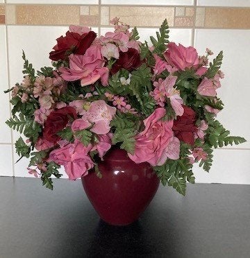 Vaas met kunstbloemen, 40 cm, Gebruikt, Kunstbloem, Ophalen of Verzenden