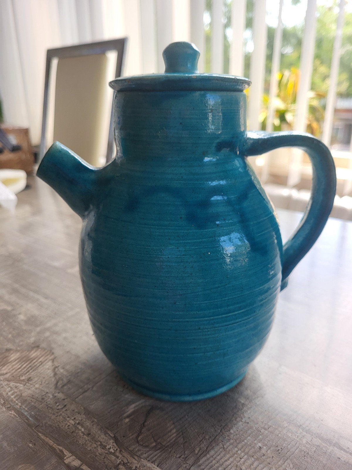 Unieke handgemaakte Deense turquoise theepot, Ophalen of Verzenden