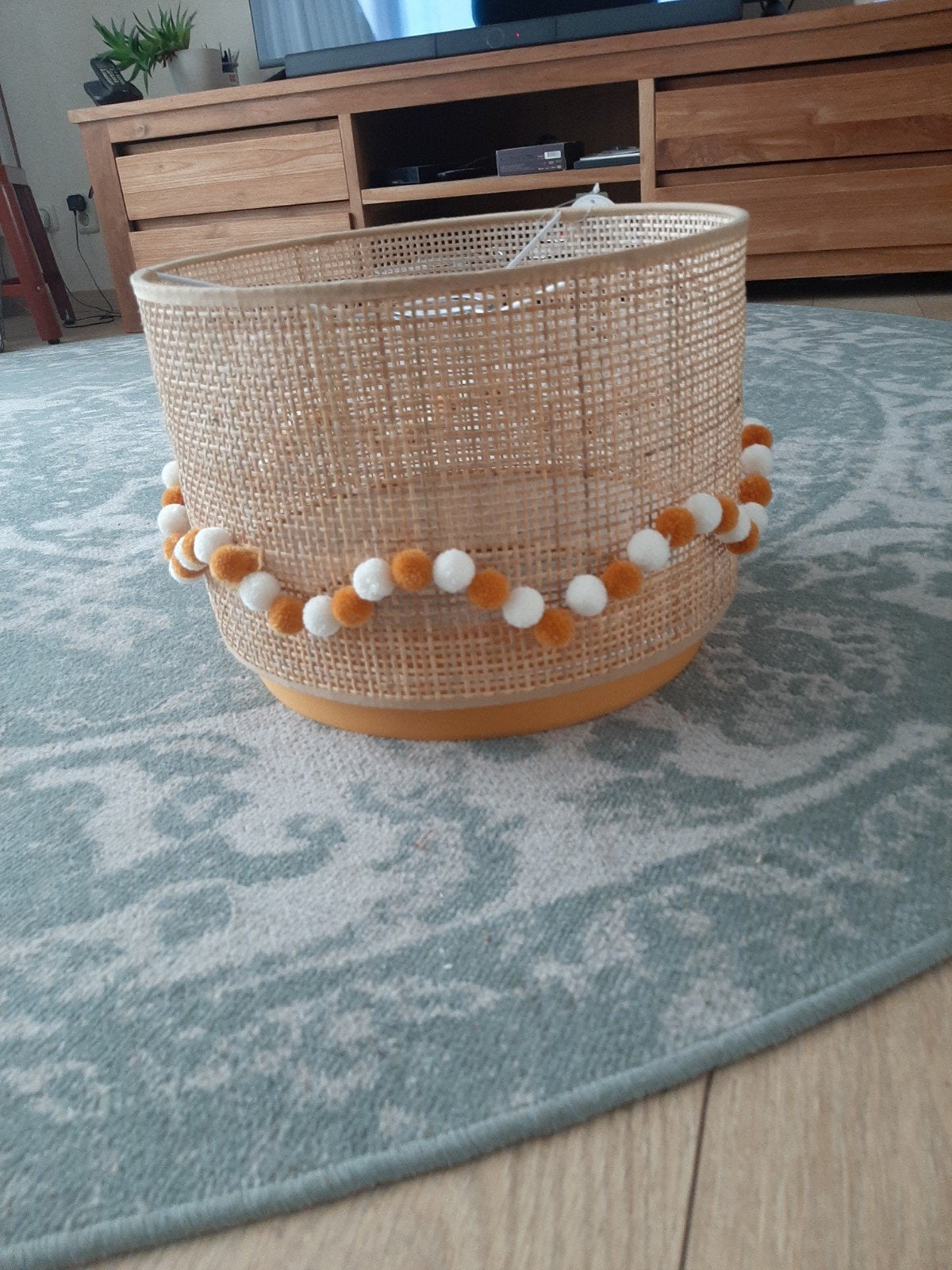 Maisons du monde lampenkap, Louna., Natuurlijk materiaal, Geel, Rond, 40 cm