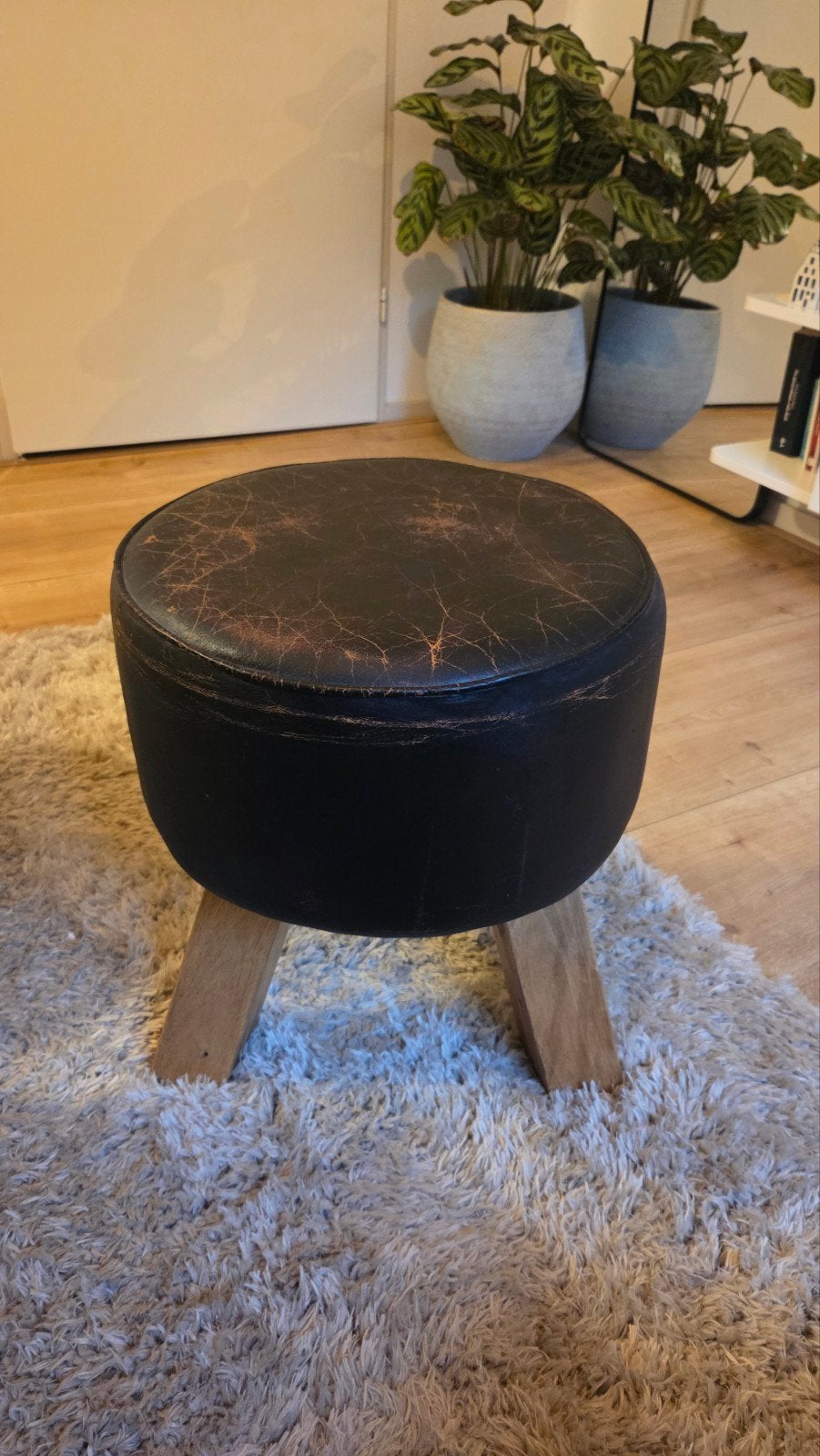 Woood vintage bok kruk, Ophalen, Rond, Minder dan 50 cm, Minder dan 50 cm