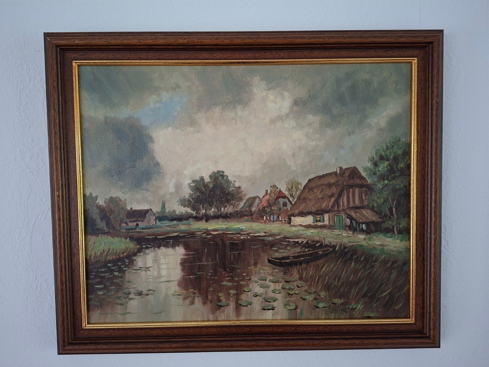 Schilderij J. Kuiper - Hollands Landschap met Water, Ophalen, Doek, Realistisch, Landschap