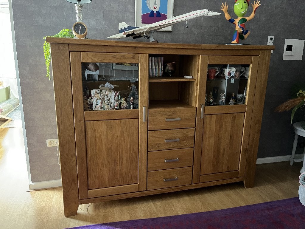massief houten kast erg zwaar nwpr 2150 euro in nieuwstaat, Huis en Inrichting, Kasten | Buffetkasten, Ophalen, Met deur(en), Eikenhout