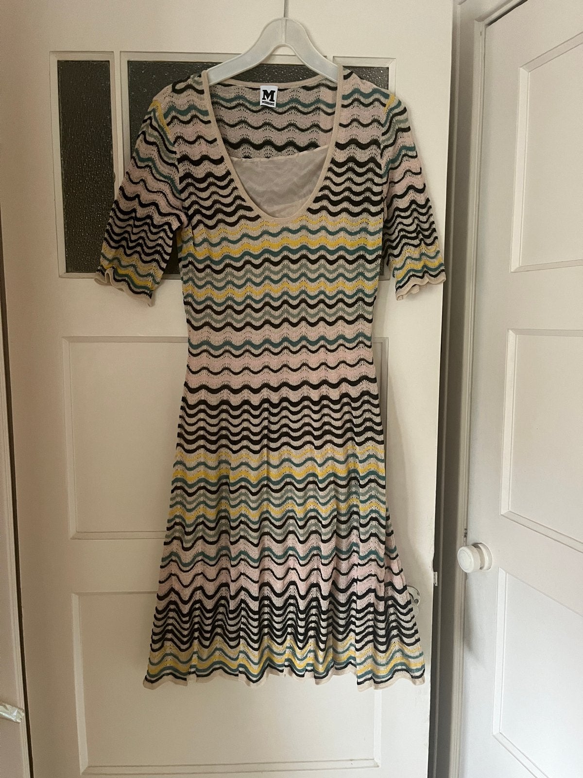 M Missoni Zigzag Wave Knit Jurk - Crème, Zwart, Roze, Petrol, Meerkleurig, Maat 42/44 (L), Ophalen of Verzenden, Gedragen