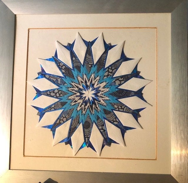 Ingelijst kunstwerk Vouwkunst blauw, Abstract, Gebruikt, Overige typen, Ophalen of Verzenden