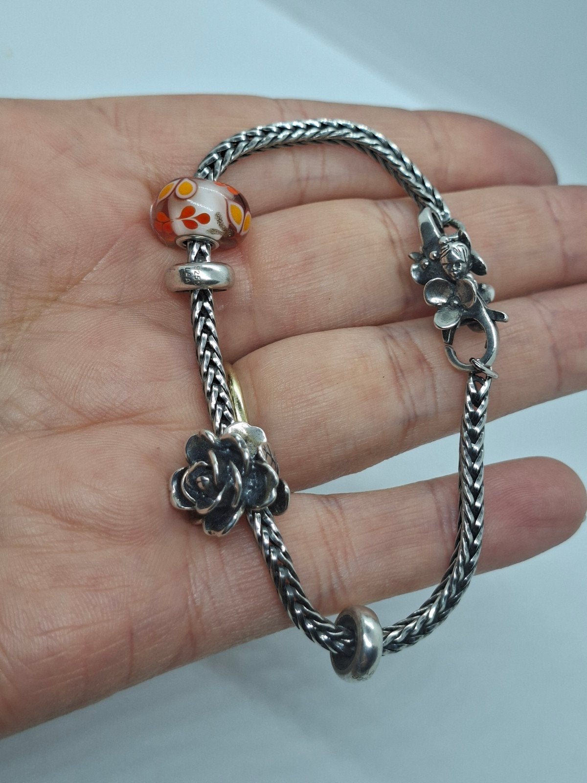 Zilveren Trollbeads armband met glaskraal, kraal en slotje, Sieraden, Tassen en Uiterlijk, Armbanden, Ophalen of Verzenden, Zilver