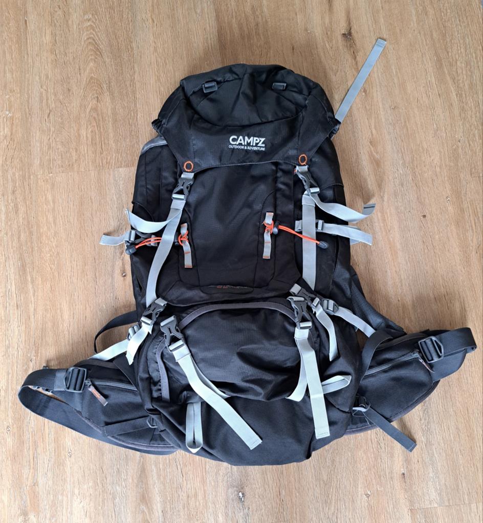 CAMPZ Mountain Pro wandelrugzak 55 + 10L zwart, Ophalen of Verzenden, Zo goed als nieuw, Zwart, 30 cm of meer