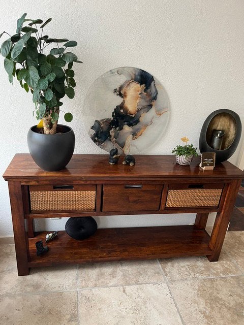 Side table met 3 laadjes, Huis en Inrichting, Tafels | Sidetables, Ophalen, Gebruikt, 100 tot 150 cm, Overige houtsoorten