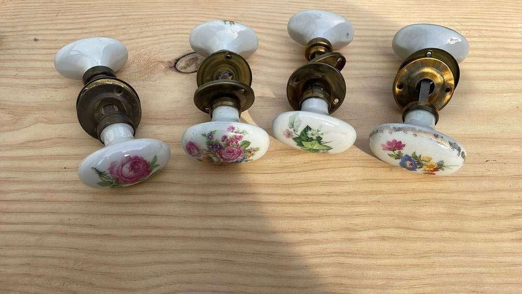 10x Knopkruk ANTIEK 1920 PORSELEIN BLOEM Deurklinken LIMOGES, Ophalen of Verzenden