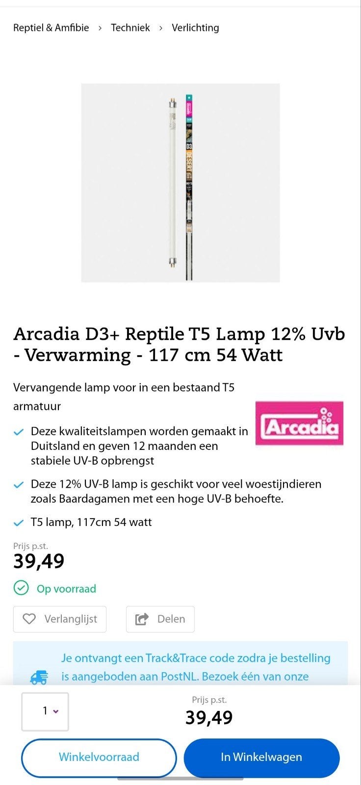 Arcadia D3+ Reptile T5 Lamp 12% Uvb - Verwarming - 117 cm 54, Ophalen of Verzenden, Nieuw