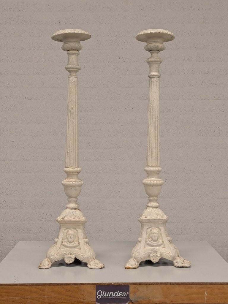 Gietijzeren vloerkandelaar, wit (2 stuks), Ophalen of Verzenden, Overige materialen