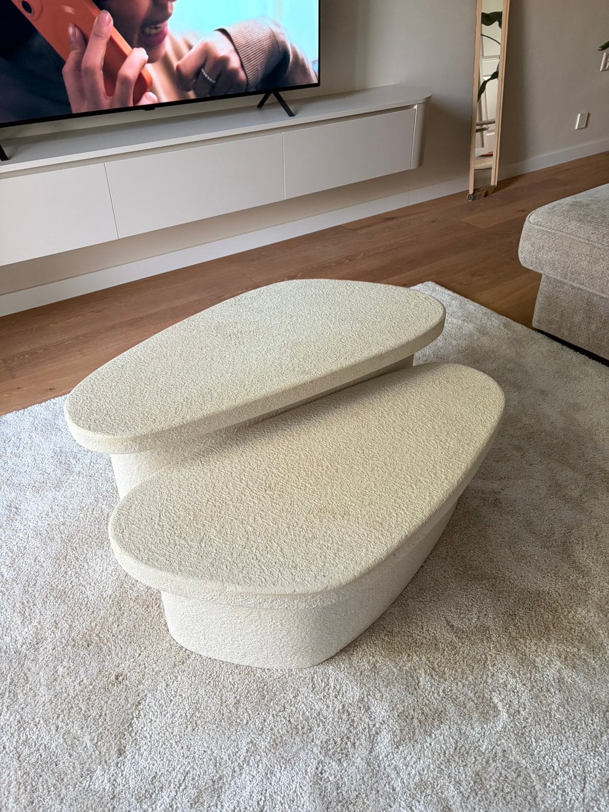 Salontafel set wit japandi organisch marmer composiet, Ophalen, Gebruikt, Rond, 50 tot 100 cm