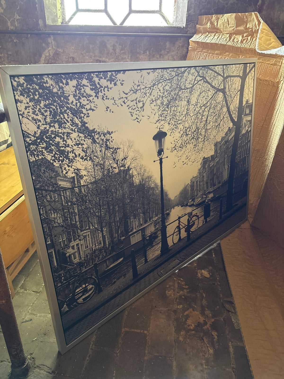 IKEA Amsterdam grachtenpand foto in lijst, Ophalen, Gebruikt, 125 cm of meer, Foto of Poster