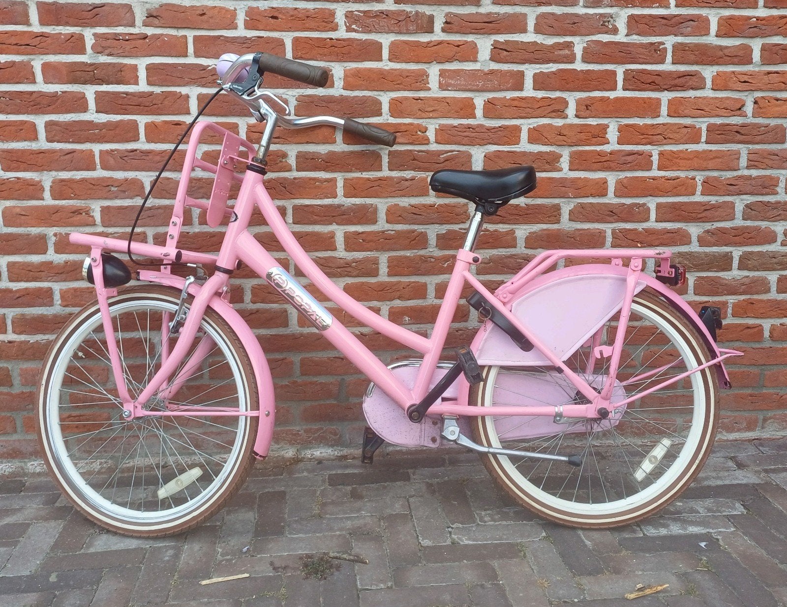 Roze transportfiets met voordrager., Ophalen, Gebruikt, Terugtraprem, Overige merken